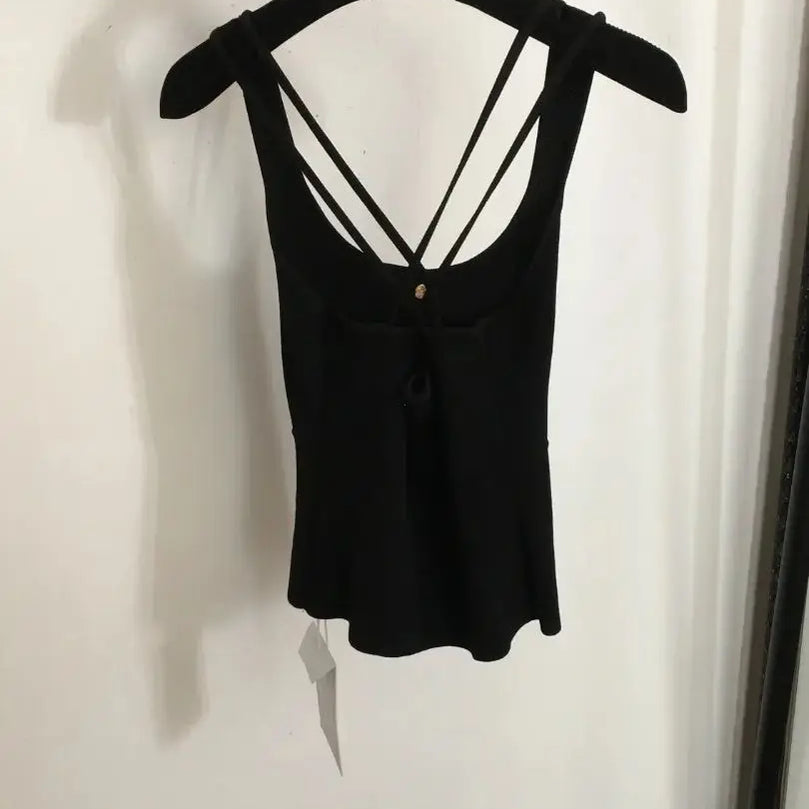 Summer New Knitted Short Tank Top Cross Strap Minimalist Design Tight and Elegant Inner Layer Top Metal embellishments black One Size