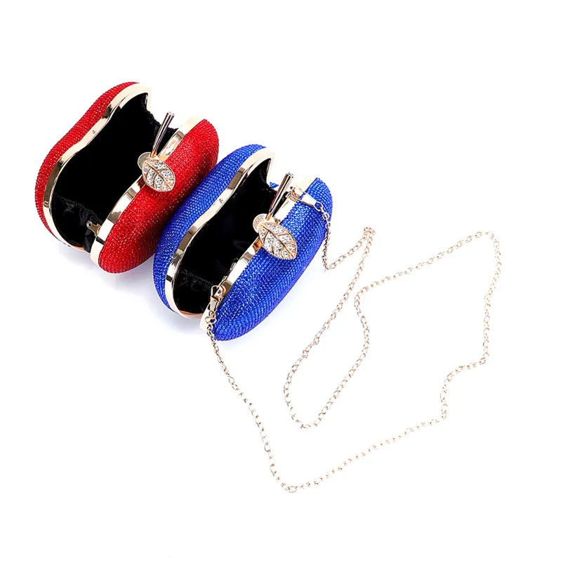 Apple Shape Party Crystal Hand Grab Evening Mini Bag Can Wholesale Fashion Red Crossbody Ladies Blue Red Gold