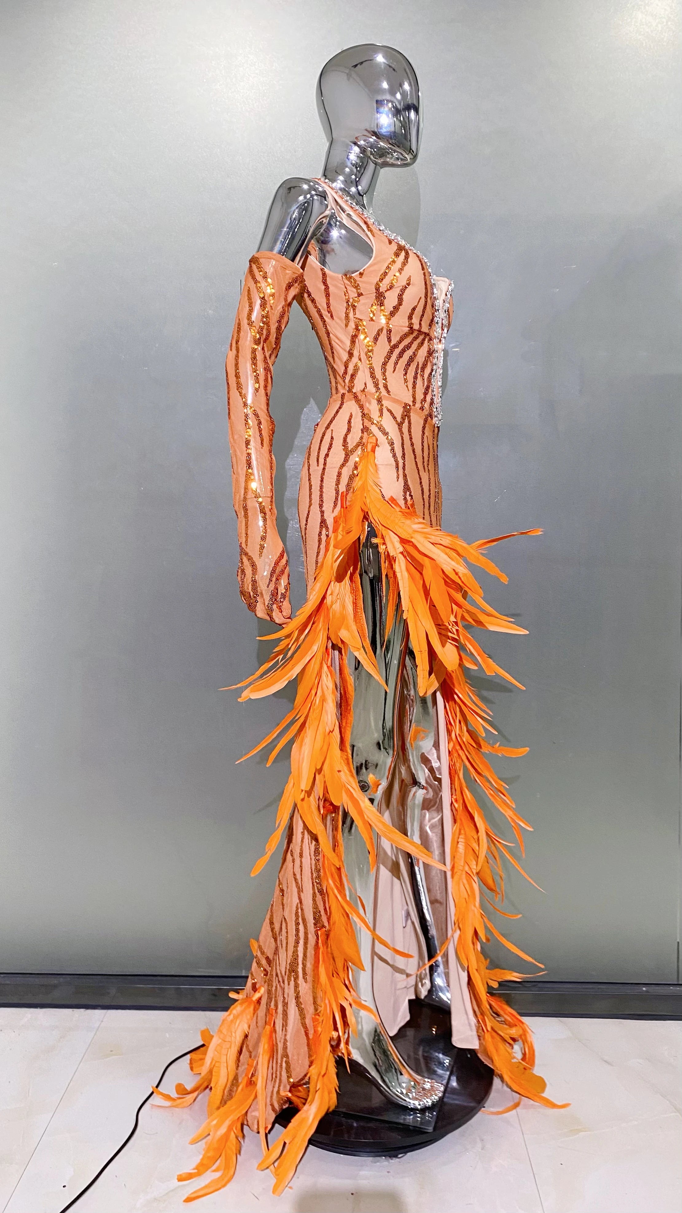 Women Luxury Sexy V Neck Feather Beading Mesh Sequins Sparkly Maxi Long Gowns Dress Elegant Celebrity Evening Party Club Dress