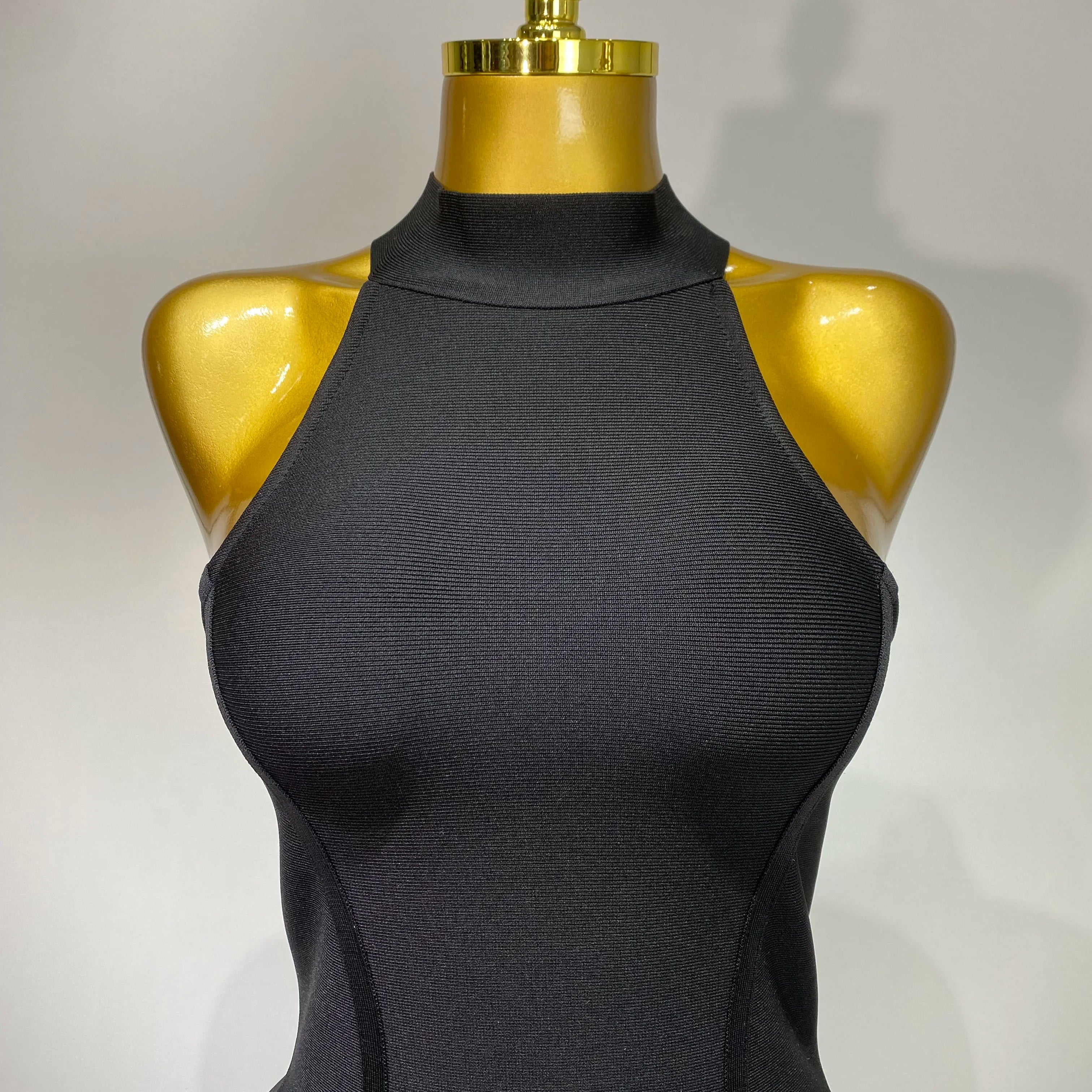 Women Sexy High Collar Ruffle Black Bandage Dress Sheath Sleeveless Party Prom Gown Elegant Formal Luxury Birthday Club Dresses