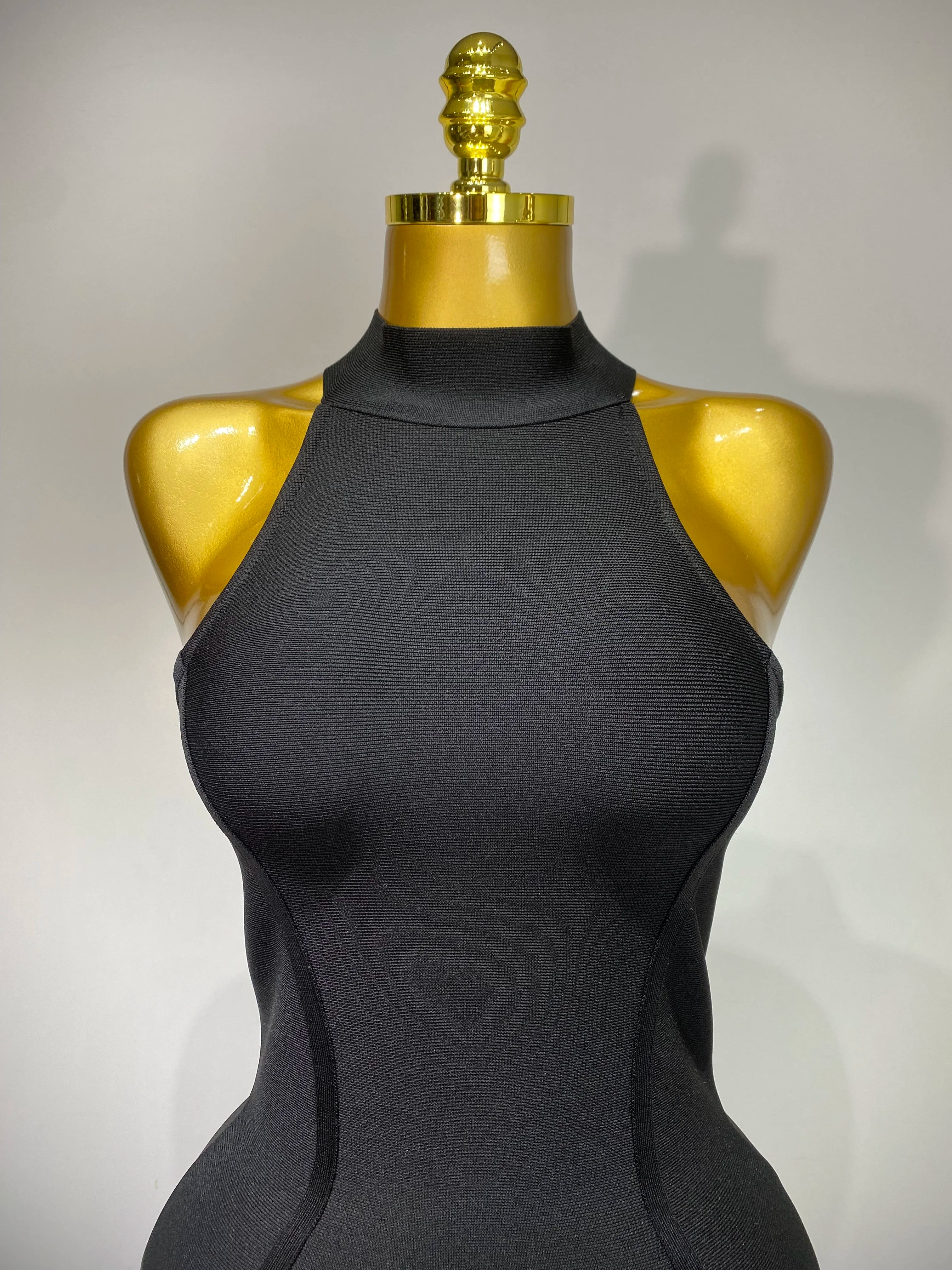 Women Sexy High Collar Ruffle Black Bandage Dress Sheath Sleeveless Party Prom Gown Elegant Formal Luxury Birthday Club Dresses