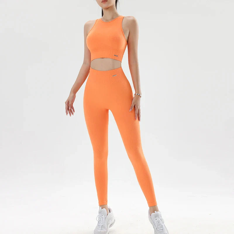 Women's fitness suit yoga suit exercise yoga bra exercise tight high-waisted pants running suit quick dry Orange
