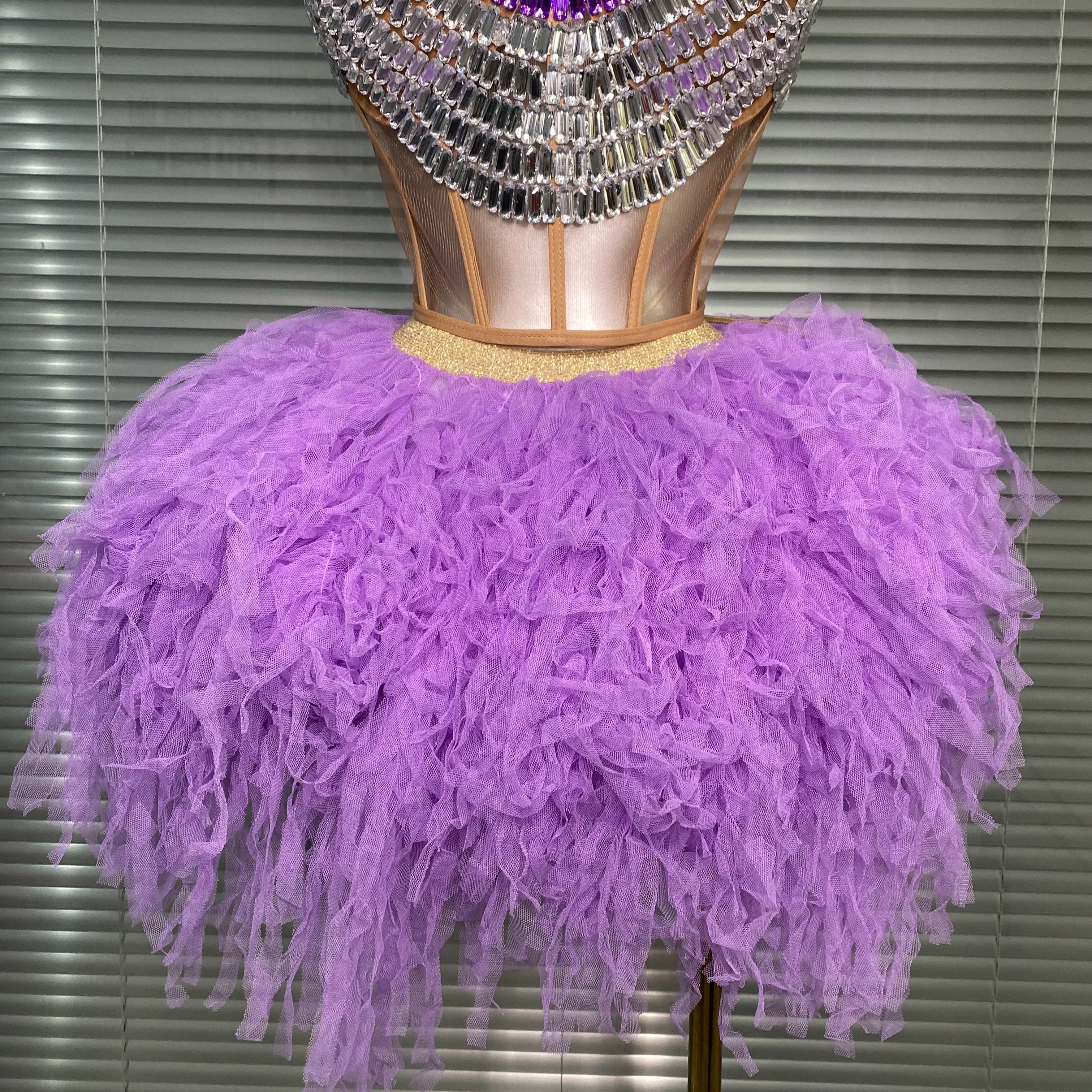 Luxury Sparkly Rhinestone Women Sexy Strapless Short Backless Dress Birthday Party Nightclub Outfit Dancer Performance Costume