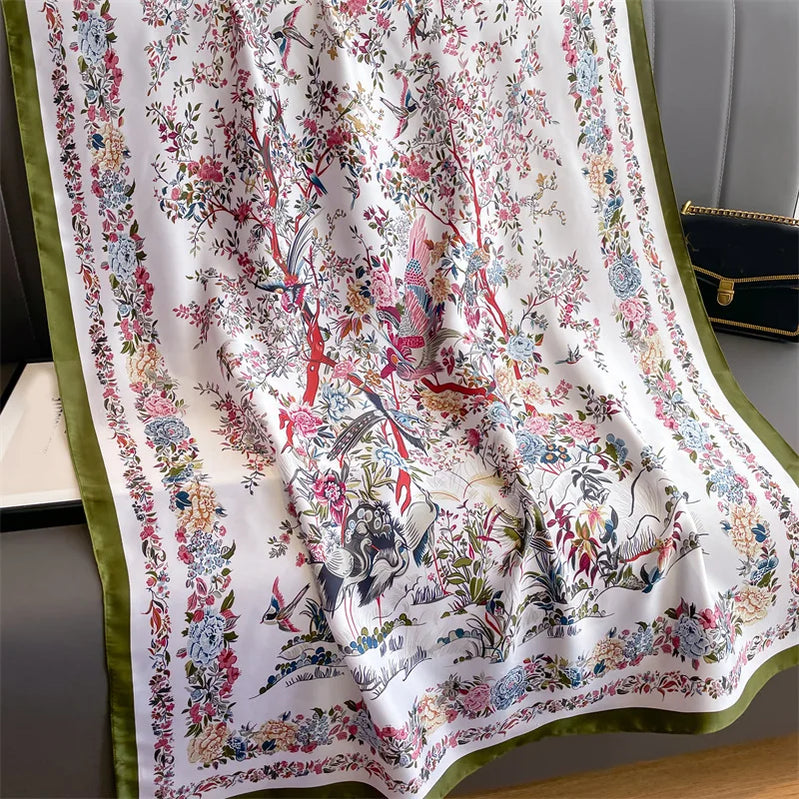 180*90cm Elegant Print Large Size Scarves Women High Quality Soft Silk Scarf Sun Protection Shawl Hijab Bandanna Foulard Muffler XL146-2 180X90cm
