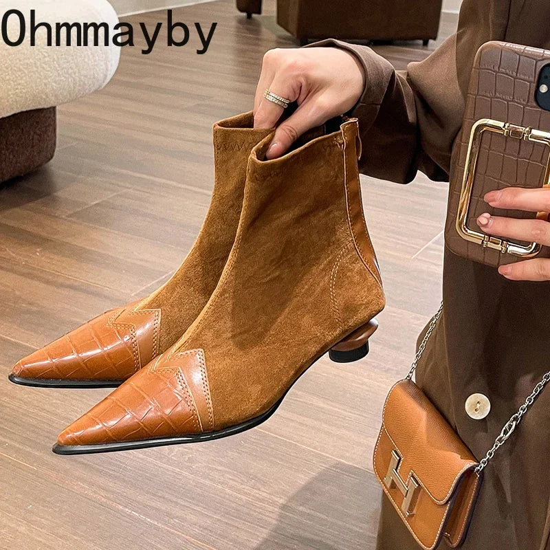 Spring Autumn Women's Ankle Boots Fashion Pointed Toe Short Botas Ladies Elegant Low Heel Shoes Winter Women's Pumps