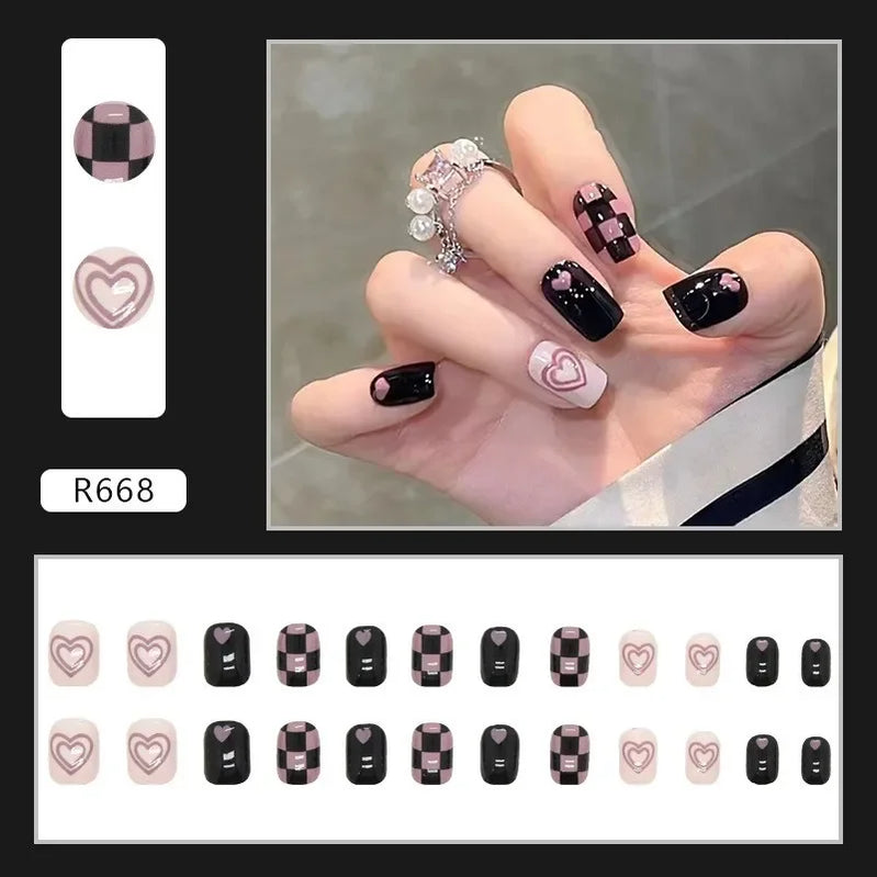 24Pcs/set French Gold Border Nail Elegant&Trendy Wearable Nails for Women Girl New Edition Removable Nail
