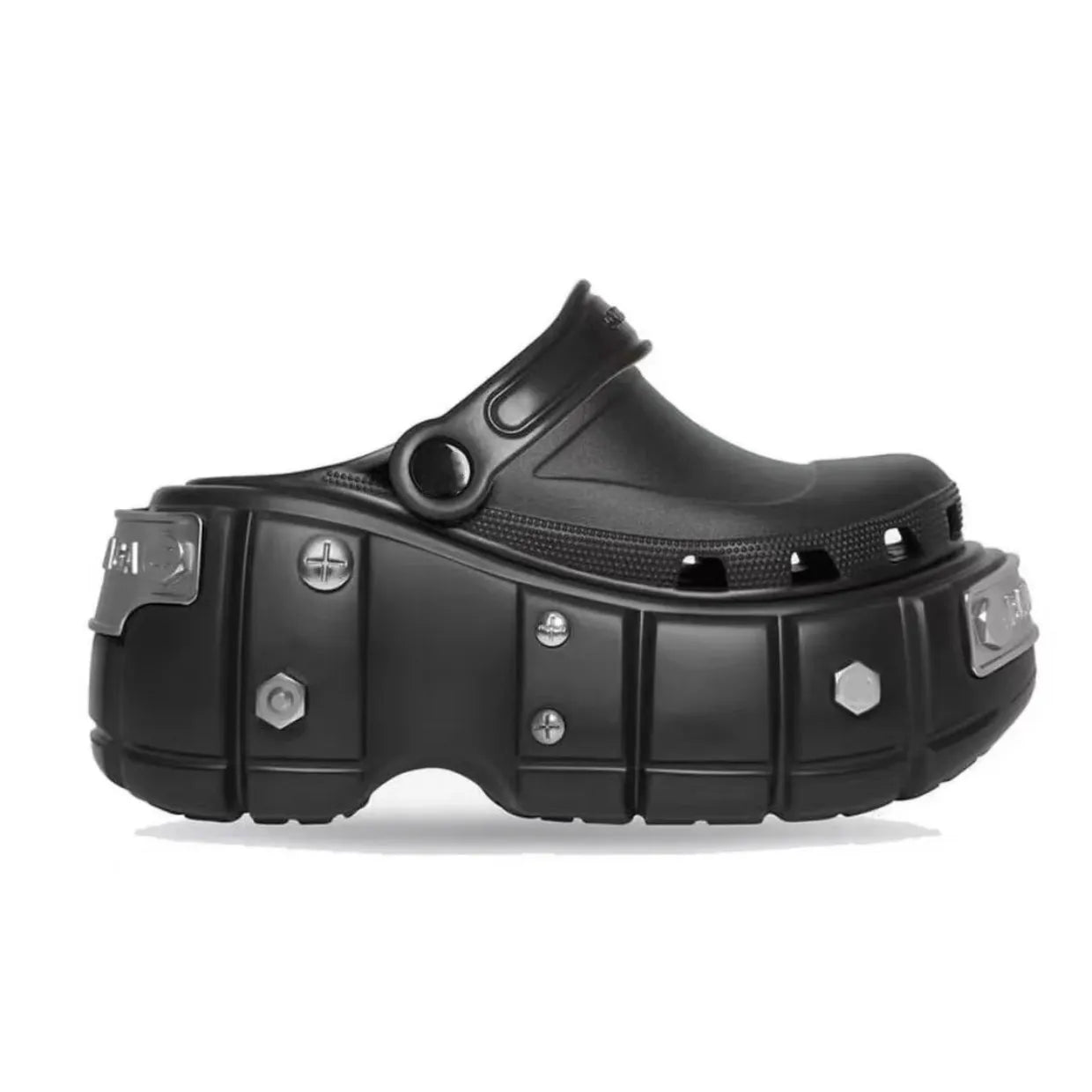 Summer Women Slippers Punk Rivets Platform Slippers Creative Metal Fittings Chunky Casual Shoes Female Loafers Outdoor Slides black