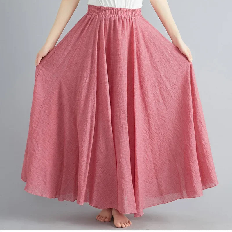 Fashion Cotton Linen Clothes Women Skirts Maxi Y2k Elegant Beach Saia Ropa Mujer Casual Vestido Boho Long Skirt Faldas Harajuku light red
