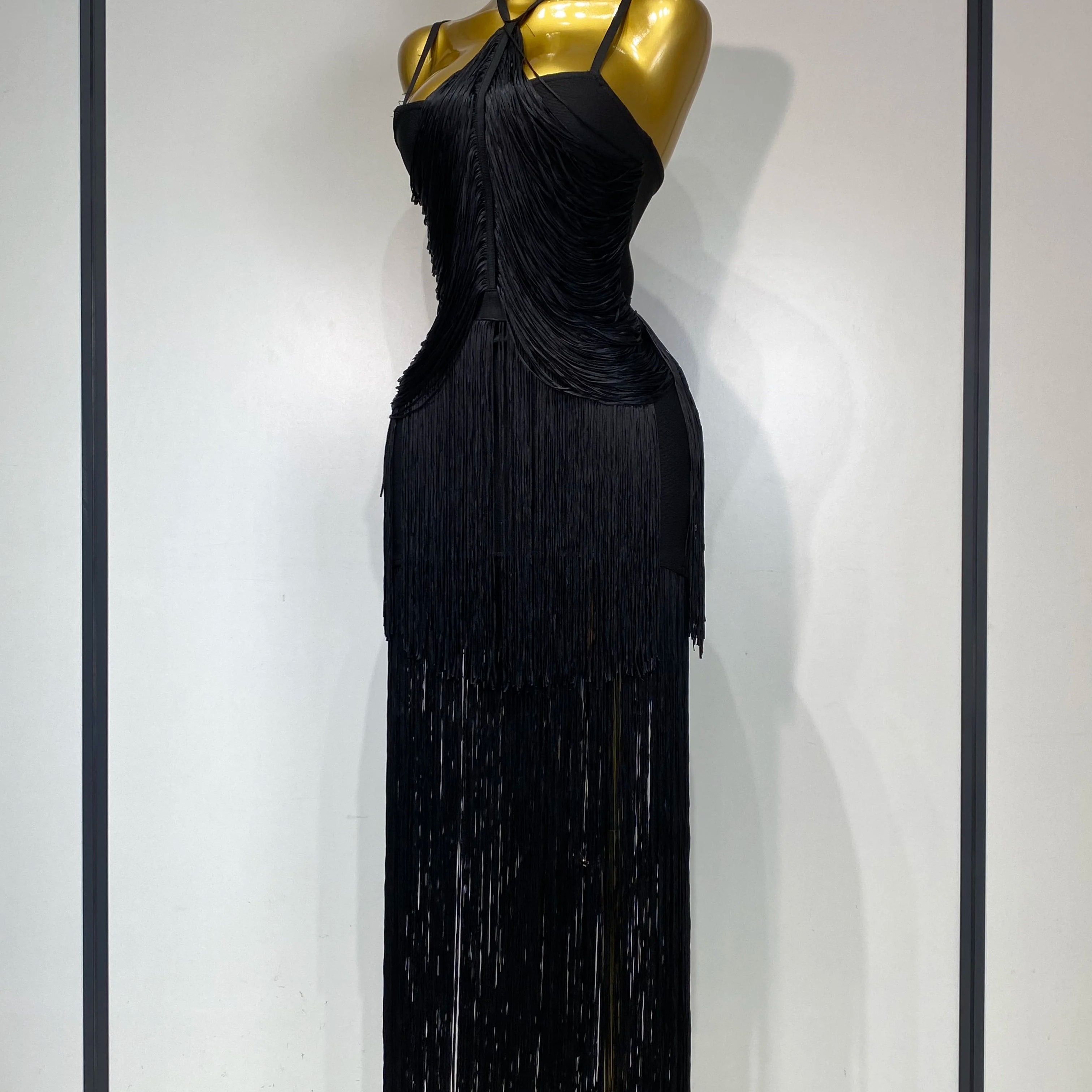 Women Sexy Backless Tassel Black Ankle Bodycon Bandage Dress 2025 Celebrity Elegant Evening Club Luxury Birthday Party Dresses