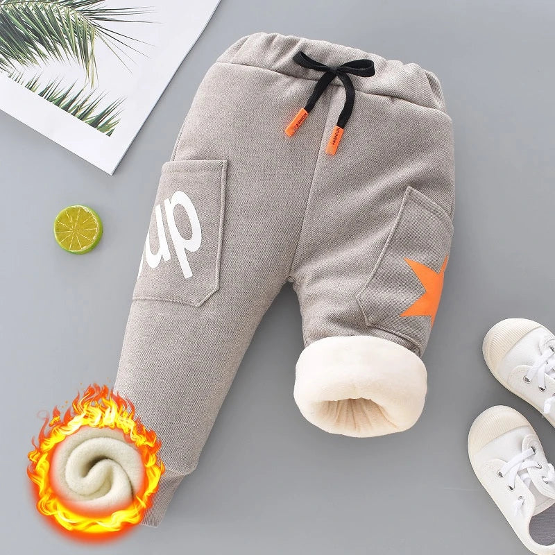 Winter Kid Thick Fleece Trousers Autumn 0-6Y Children Straight Warm Sports Pant Baby Girl Elastic Waist Jogger Sweatpant for Boy Fleece Kids Pants
