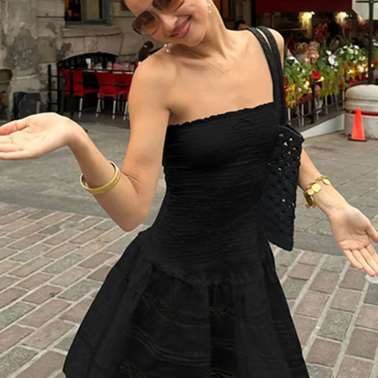 Off-shoulder Strapless A-line Sexy Mini Dress For Women Fashion Lace Sleeveless Backless High Waist Club Party Dress