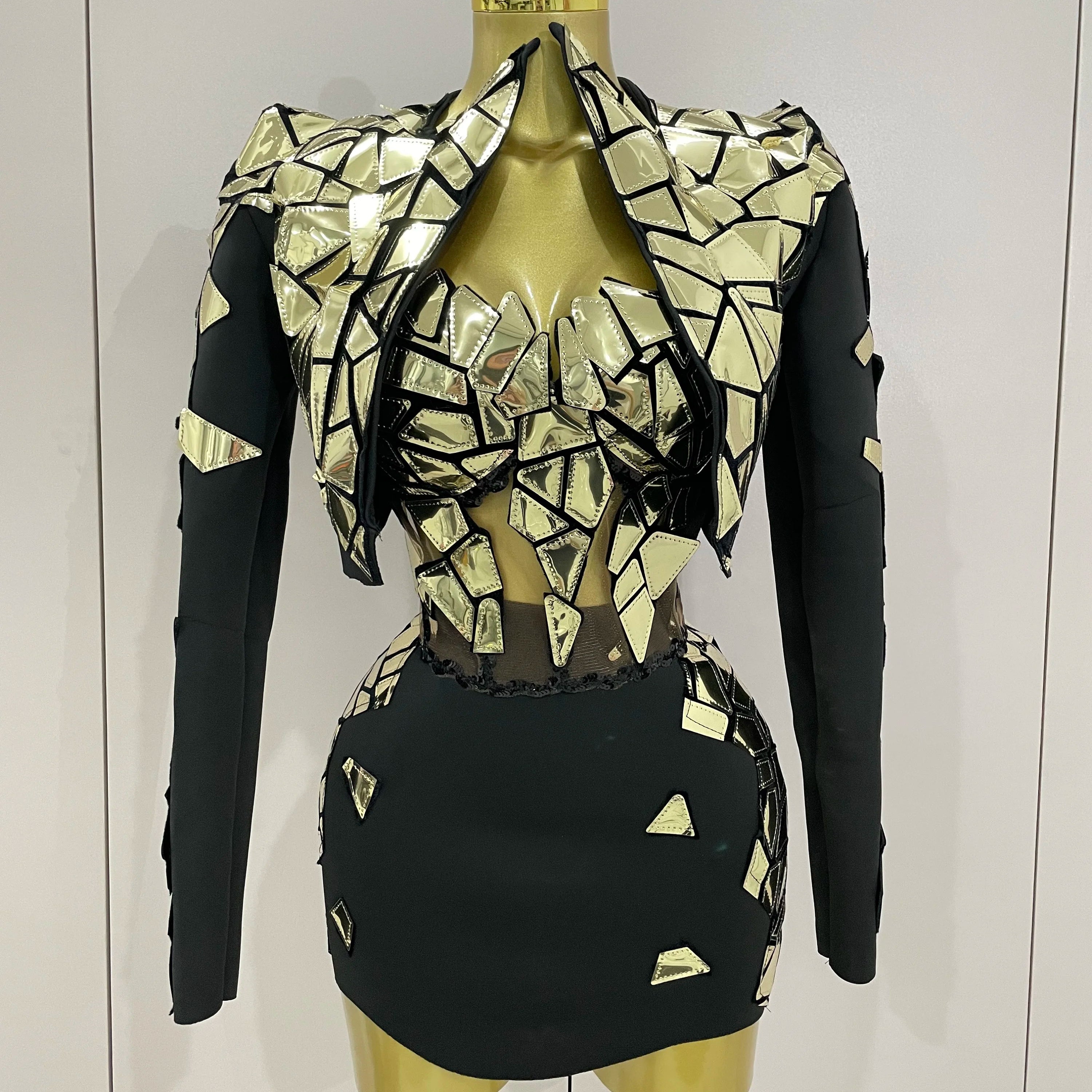 STOCK 2025 Women Sexy Pink Glitter Sequin Mirrors Short Skirt 3pcs Set Birthday Party Nightclub Queen Drag Stage Costume