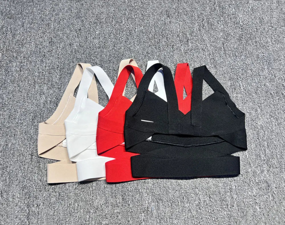 2024 Casual Women'S Ultra Short Bandage Vest Spaghetti Strap Sleeveless Hollow Out Solid Color Backless Top Women'S Sports Vest