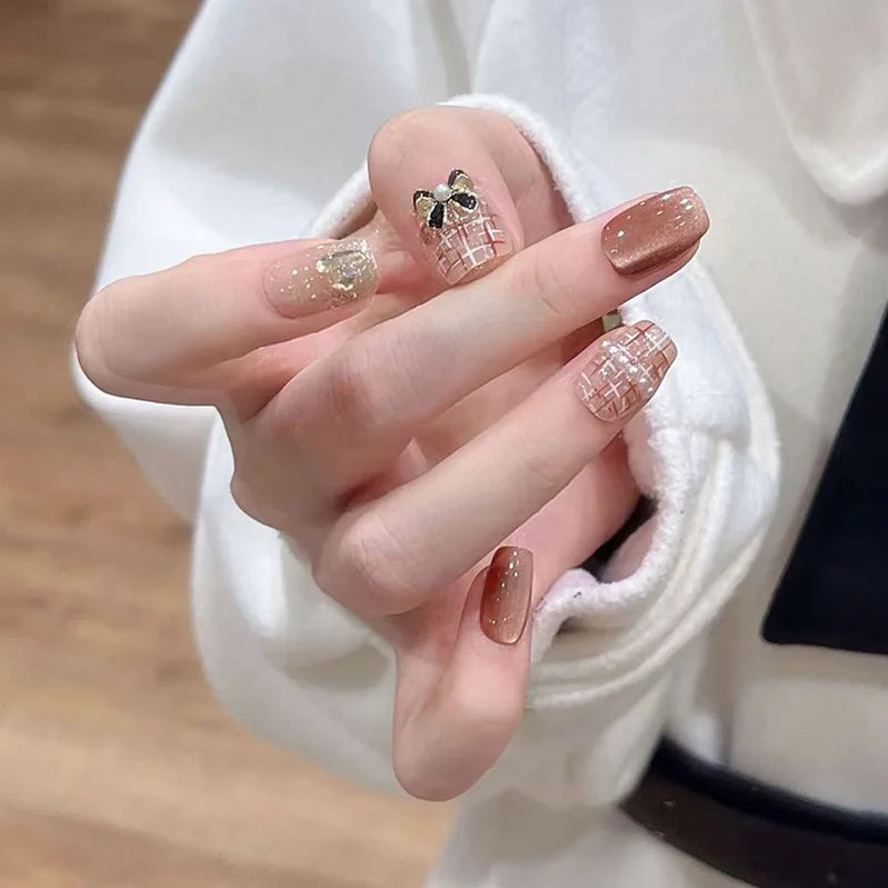 24pcs/30pcs/set fake nails for women cat eyes french nail tips purple red green brown color faux ongles press on false nail art