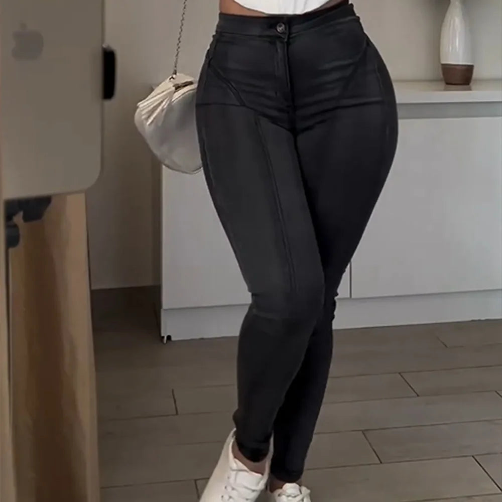 Jeans for Women Fashion Simple traf Mid Waist Stretch Pants Multiple Colors Versatile Daily Commuting Wear Autumn Winter Season