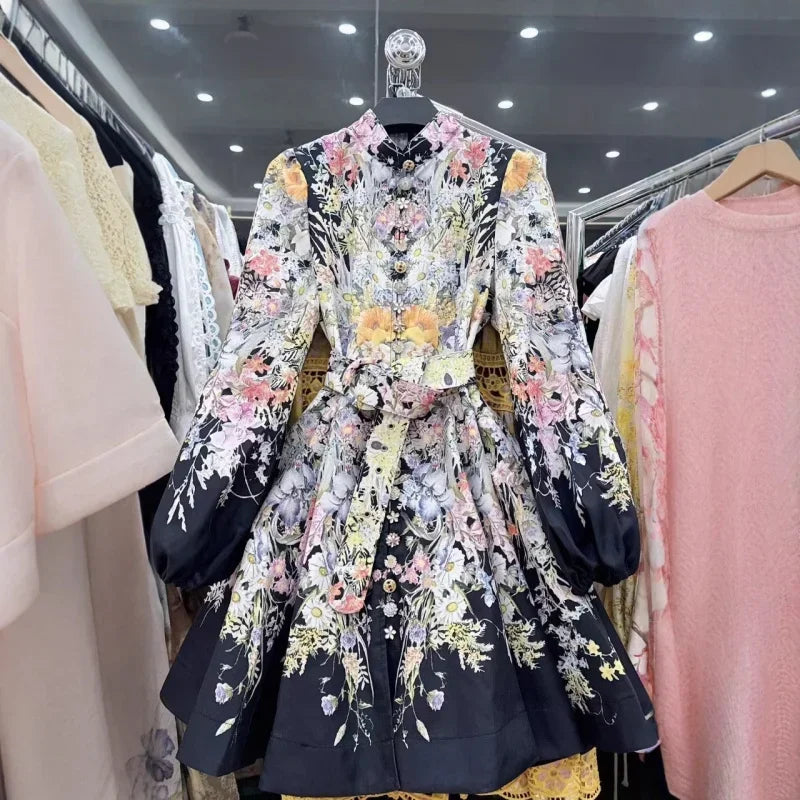 Women's Dress Floral Linen Elegant Short Dresses Casual Vacation Beach Party Dresses Woman Clothing Summer Skirt