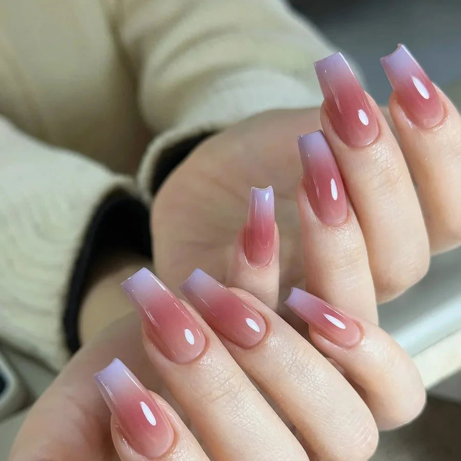 24pcs/set Medium long fake nails yellow dragon flowers feather design for Spring summer Square almond tips press on false nail