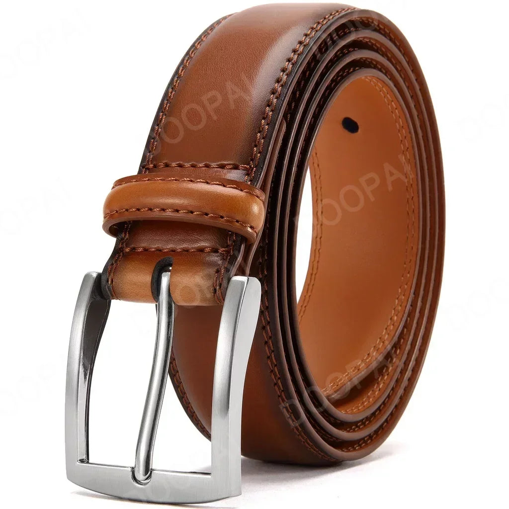Men Belts High Quality Genuine Leather LONG Large Pin Buckle Metal Automatic Buckle Male Belts Strap Male 35ZK95-TA