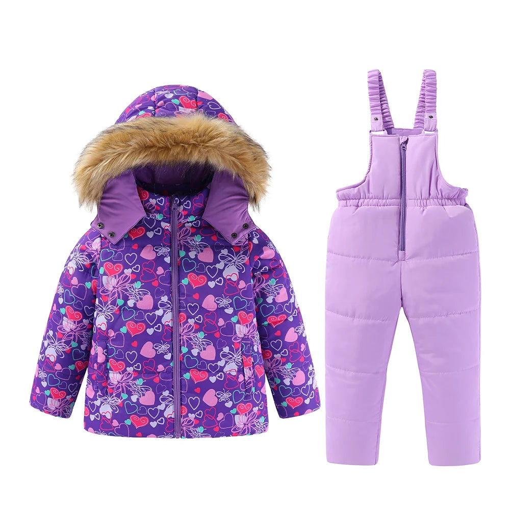 4-7T Kids Girls Ski Suits Winter Warm Coat Jackets Pants Snowboard Skiing Suit Set Snow Suits Thick Cotton Padded 3