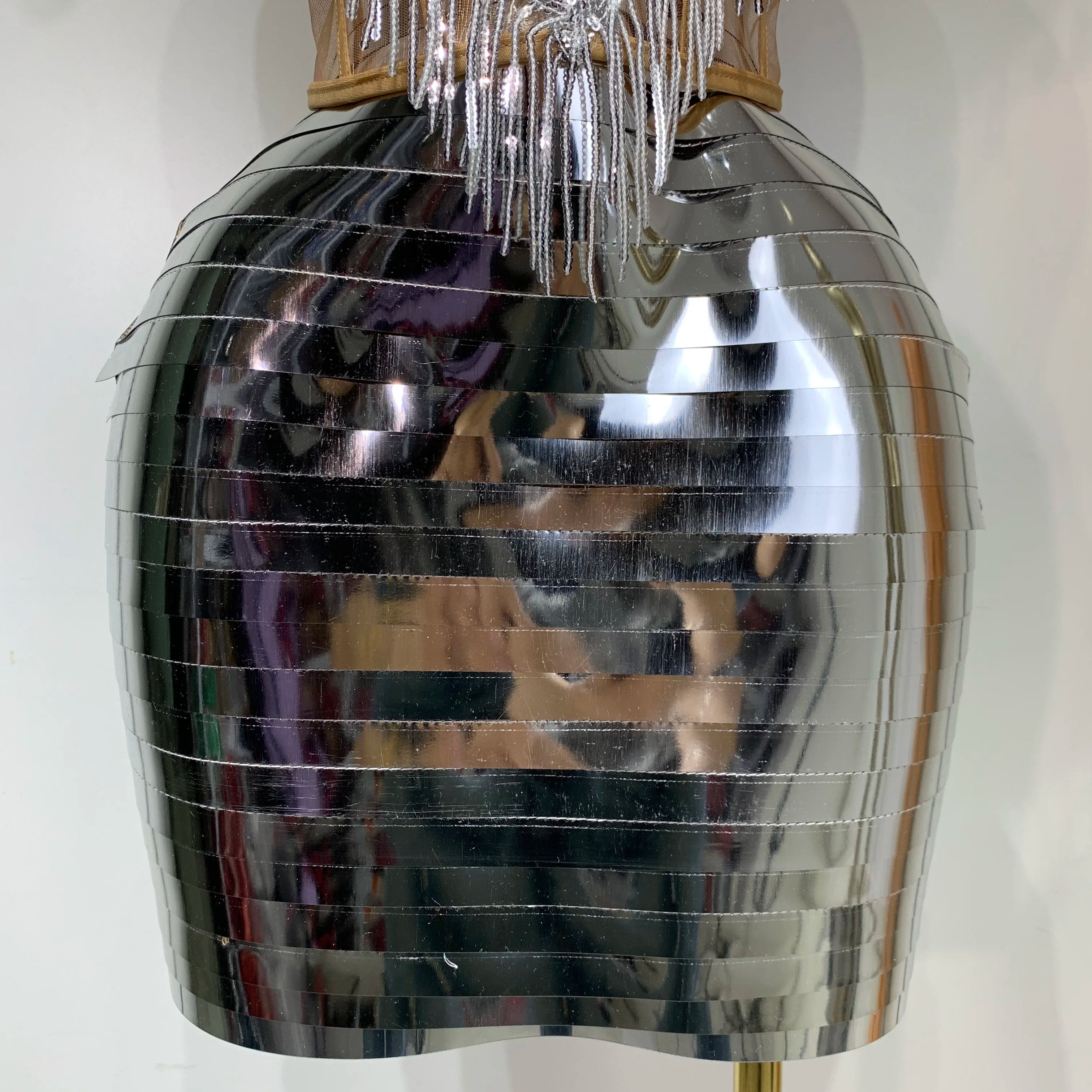 Sparkly Sliver Rhinstones tassels Top Skirt Two Piece Set Women Sexy Strapless Nightclub Birthday Evening Party Stage Outfit