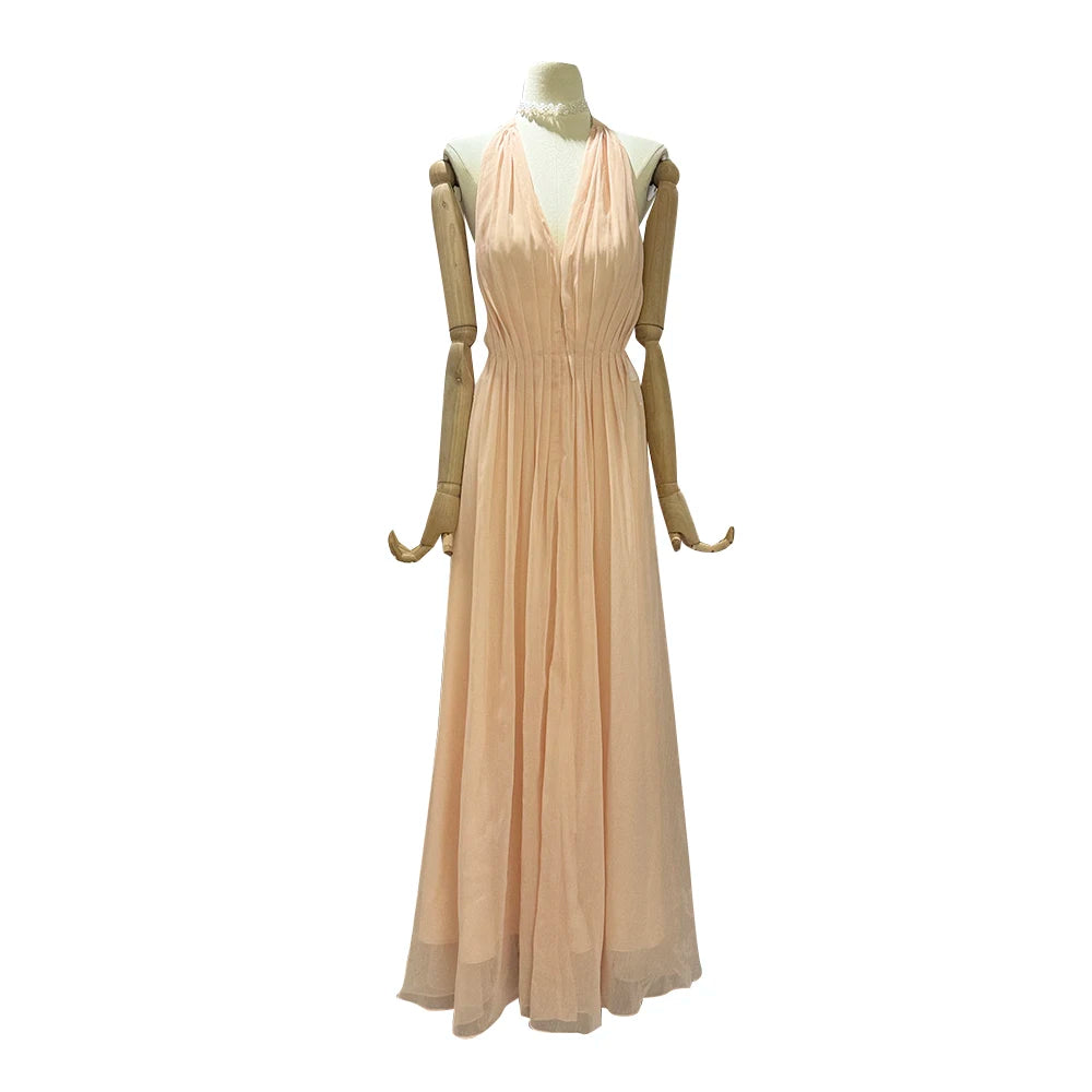 TWOTWINSTYLE Solid Sheer Sexy Dresses for Women V Neck Sleeveless Nackless Patchwork Folds Temperament Dress Female Clothing New