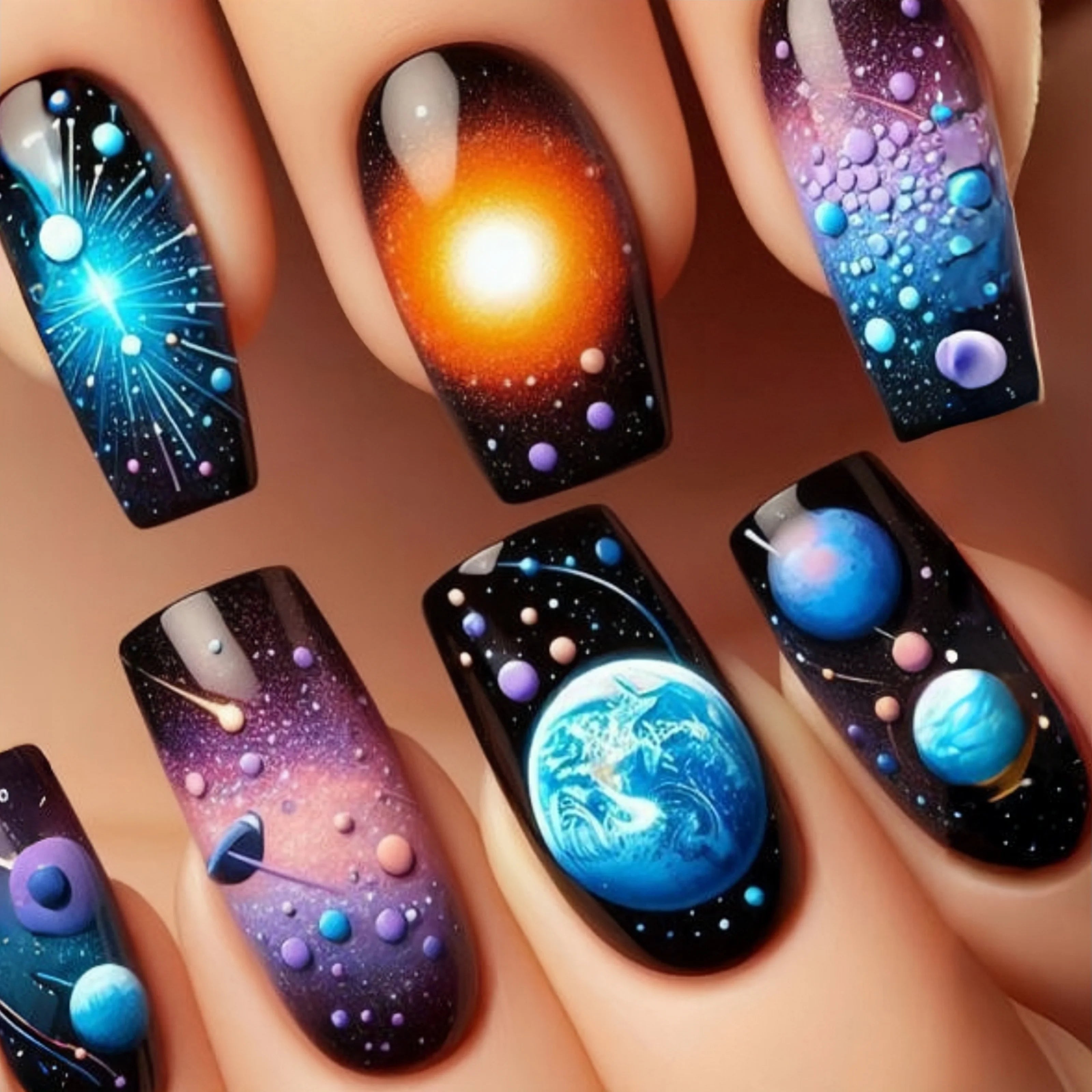 Medium and long square-shaped European manicure, fashionable manicure for New Year and spring and summer, purple gradient flower