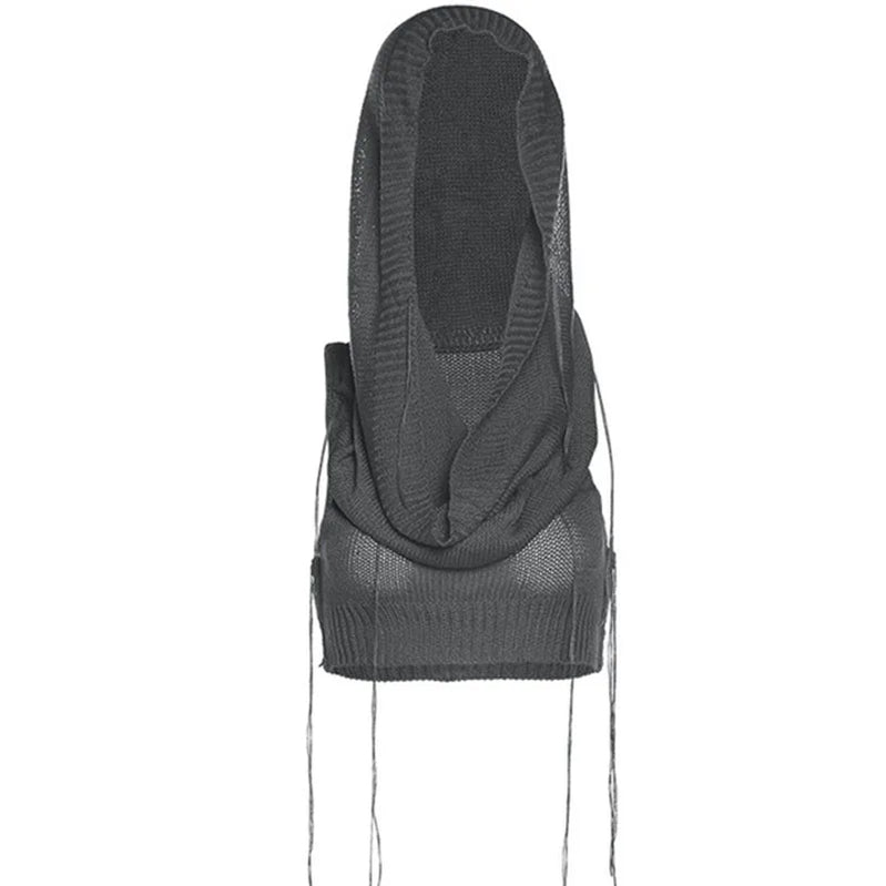 Knitted Y2k Hooded Crop Top Women Summer Sleeveless Off Shoulder T Shirt Top Hooded Tee Street Wear Fashion White Yuqung Dark Grey