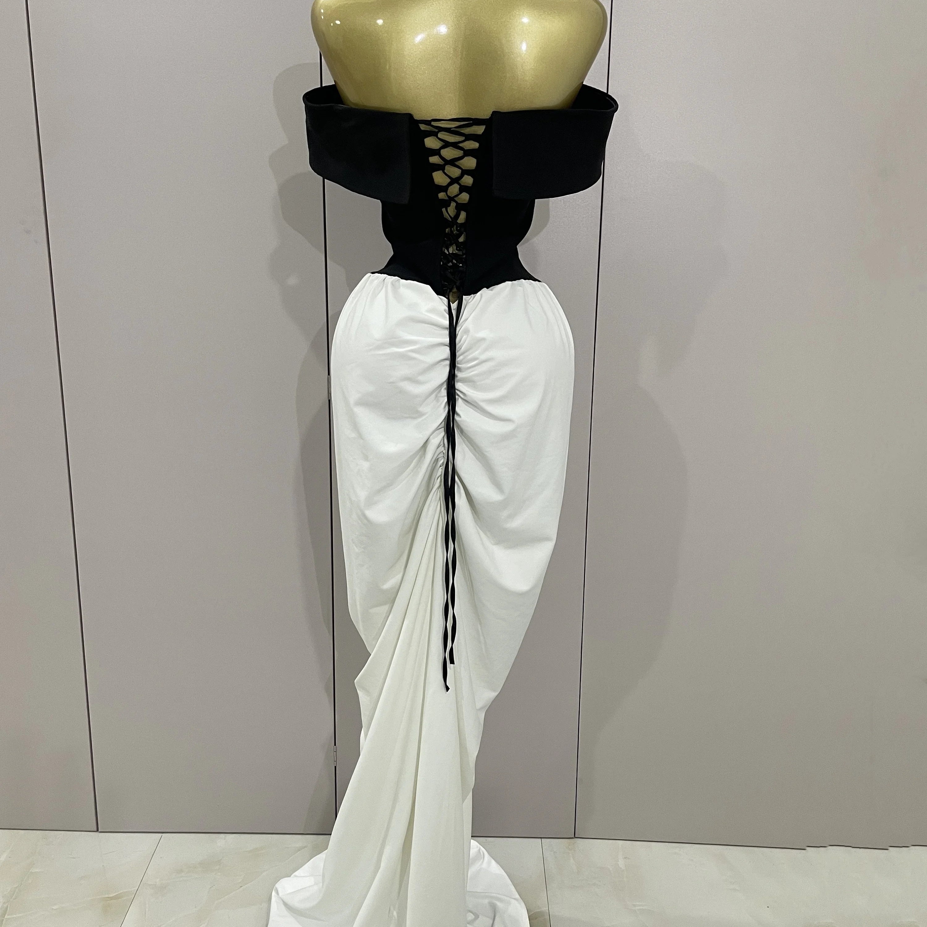 Sexy V Neck off-The-Shoulder Black And White Splicing Mermaid Floor-length dress 2025 Women Formal Evening Birthday Party Dress