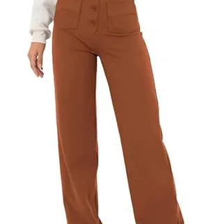 Women's High-waisted Elastic Casual Trousers Fashionable Casual Straight-leg Pants Buttoned Elegant Casual Pants Caramel colour