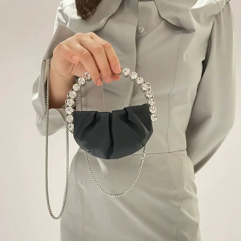 Designer Rhinestones Clutch Purse Bag for Women Handle Bag Leather Shoulder Bag Purse Shiny Crystal Purses and Handbag