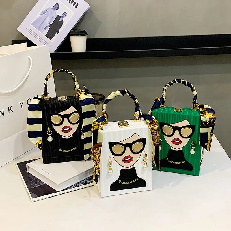 Evening Bags for Women Fashionable Leather Shoulder Bag Woman Hard Hip Hop Party Luxury Designer Handbag