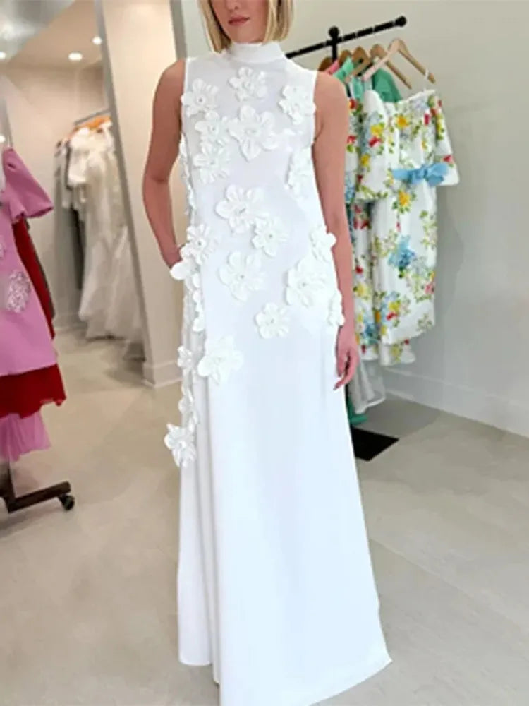 TWOTWINSTYLE Patchwork Lace Up A Line Dress For Women Stand Collar Sleeveless High Waist Spliced Appliques Slim Dresses Female