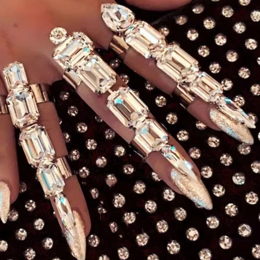 5pcs/set Crystal Square Stone Adjustable Cuff Rings Wedding Jewelry for Women Luxury Rhinestone Geometric Open Finger Rings