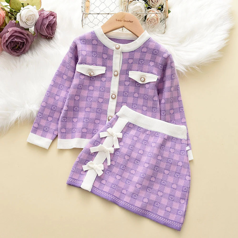Bear Leader Girls Clothing Sets Autumn New Fashion Kid Sweater Top with Skirt Fashion Outfit 2pcs Elegant Clothes for 2-6 Years AH9331F