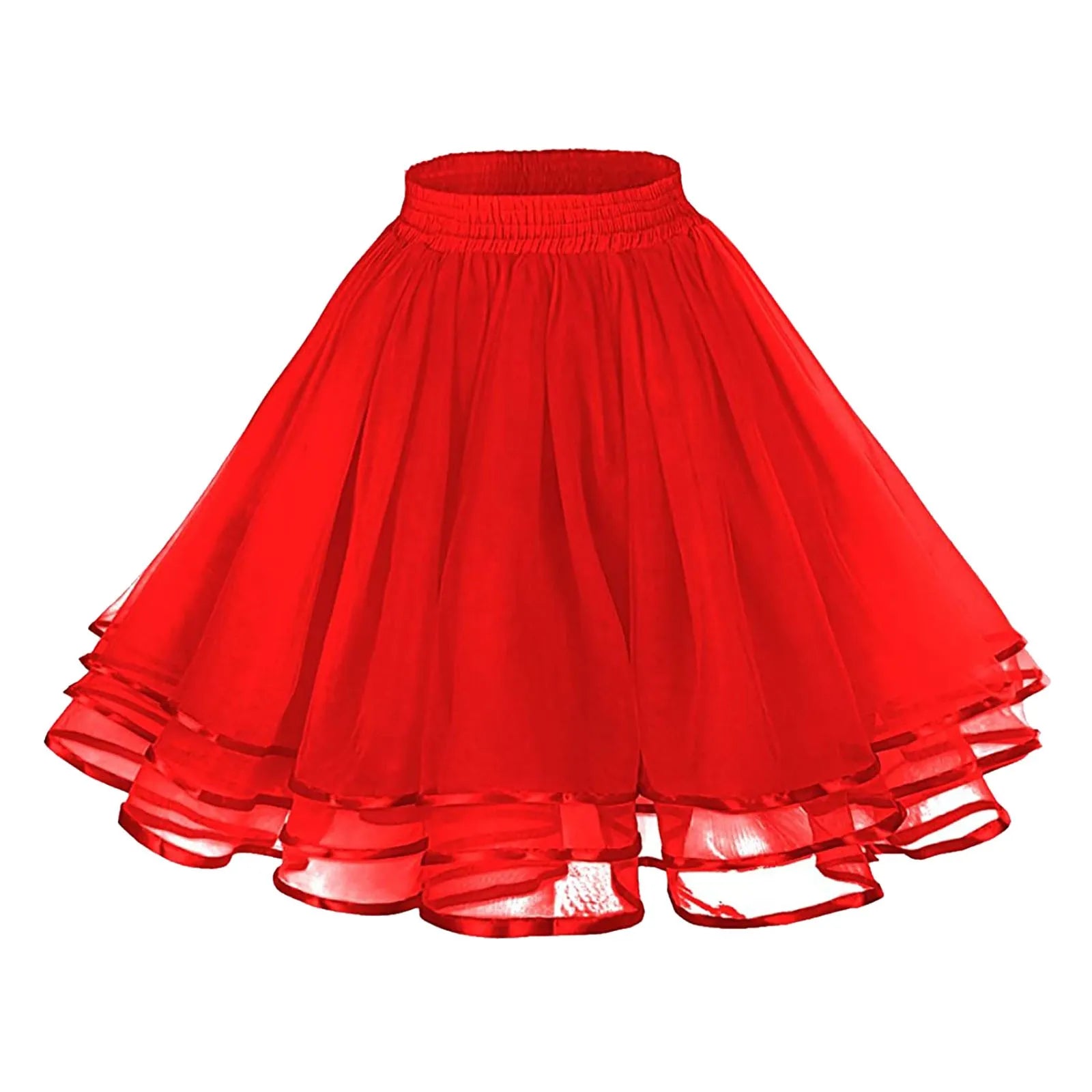 Women Carnival Ball Gown Skirt Party Stage Performance Pleated Skirt High Waist Solid Color A-Line Skirts Costumes Clothes Red One Size
