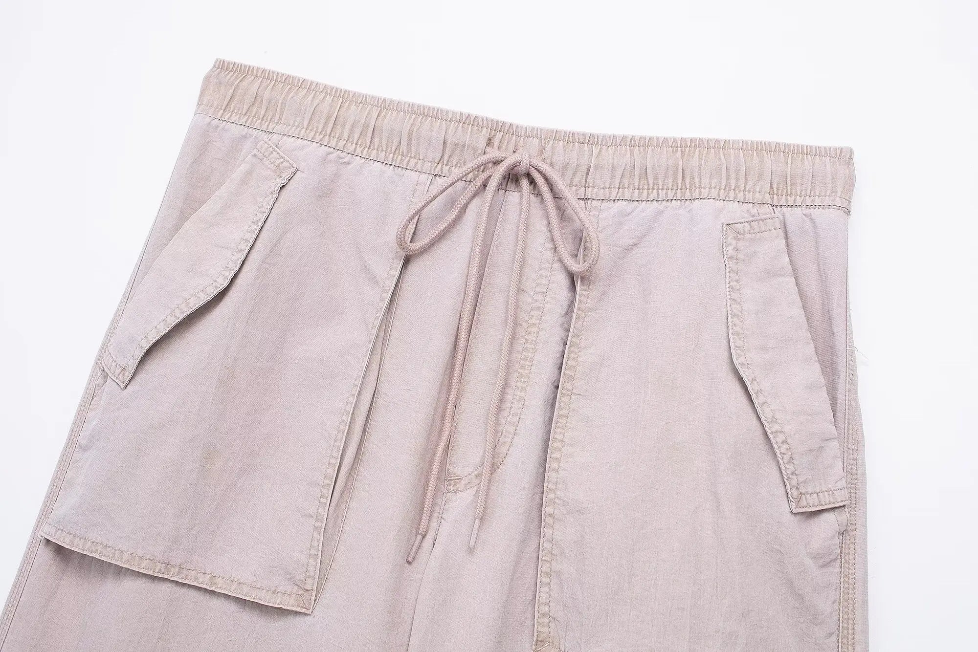 spring new women's purple multi-pocket workwear style lace-up trousers to show your style