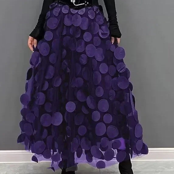 S-3XL Retro Goth 3D Design Polka Dot Tulle Mesh Skirts Womens Spring Summer High Waist Elastic Midi Long Tutu Skirts Female no belt