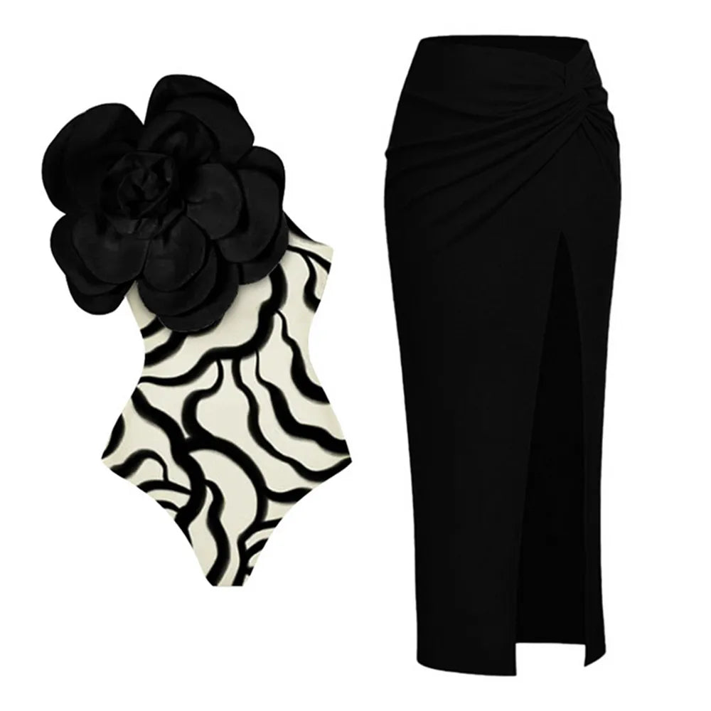 ZAFUAZ Sexy Swimwear Printd Flower Push Up Bikini Set Brazilian Skirt Women Swimsuit Beachwear Bathing Suit Dress Monokini NO10