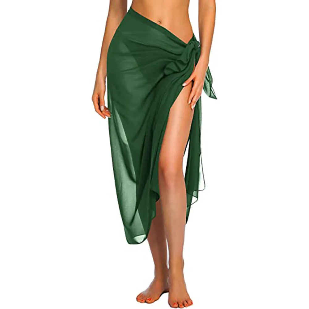 Womens Beach Long&Short Short Skirt Sarong Swimsuit Coverups Summer Bikini Wrap Sheer Scarf for Swimwear Cover-ups Dark Green-Long One Size