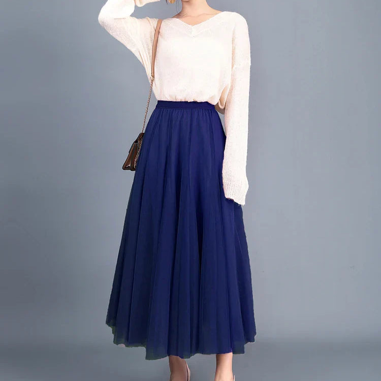 Jielur Skirts Womens Autumn 3 Layers Princess Tulle Mesh Pleated Skirt Saia Female Jupe Summer Tutu Skirts Faldas Mujer Moda Navy blue One Size