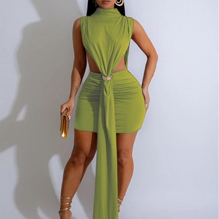 CM.YAYA Women O-neck Ruched Stacked Bodycon Midi Mini Dress 2025 Summer Birthday Evening Party Club Vestidos Sexy Chic Dresses