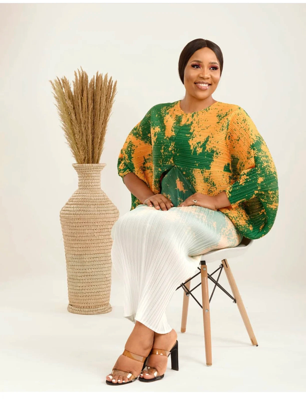 Spring Print Pleated Skirt/Holiday Party Temperament Loose Bat S Sleeve Dress Factory Spot