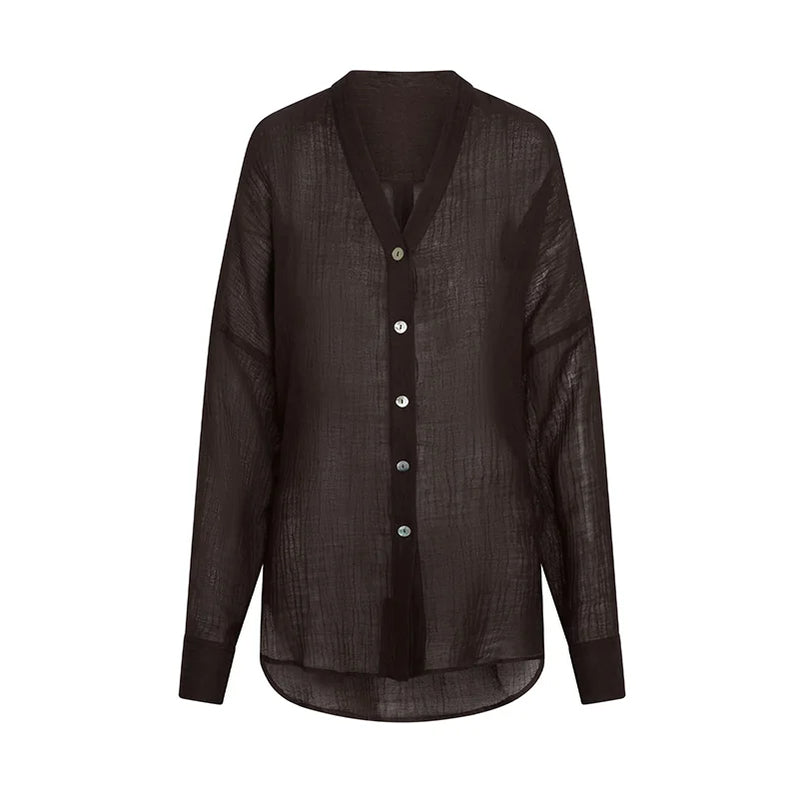 Beach Cotton Line Long Skirt Set For Women Brown Lace Up Cardigan High Slit Knot Skirts Summer 2 Pieces Vacation Beach Outfits