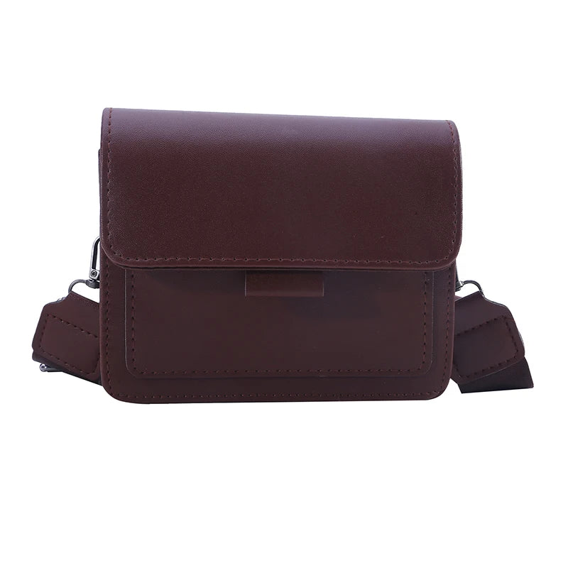 Women Small Square Bag Retro Versatile Wide Shoulder Strap Large Capacity Casual Portable Female One Shoulder Crossbody Bag Dark brown