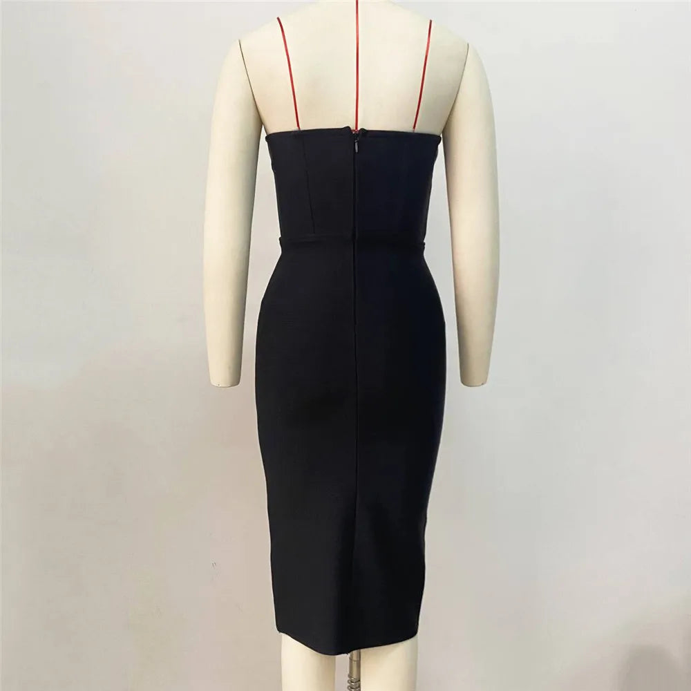 Women Sexy Off the Shoulder Heart Diamond Strapless Bodycon Midi Bandage Dress Nightclub Party Celebrate Outfit