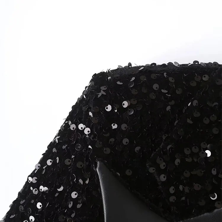 TRAF 2023 Autumn New Fashion Women Shiny Double-breasted Sequins Suit Jacket Female Coat Black Slim Fit Blazers with Belt