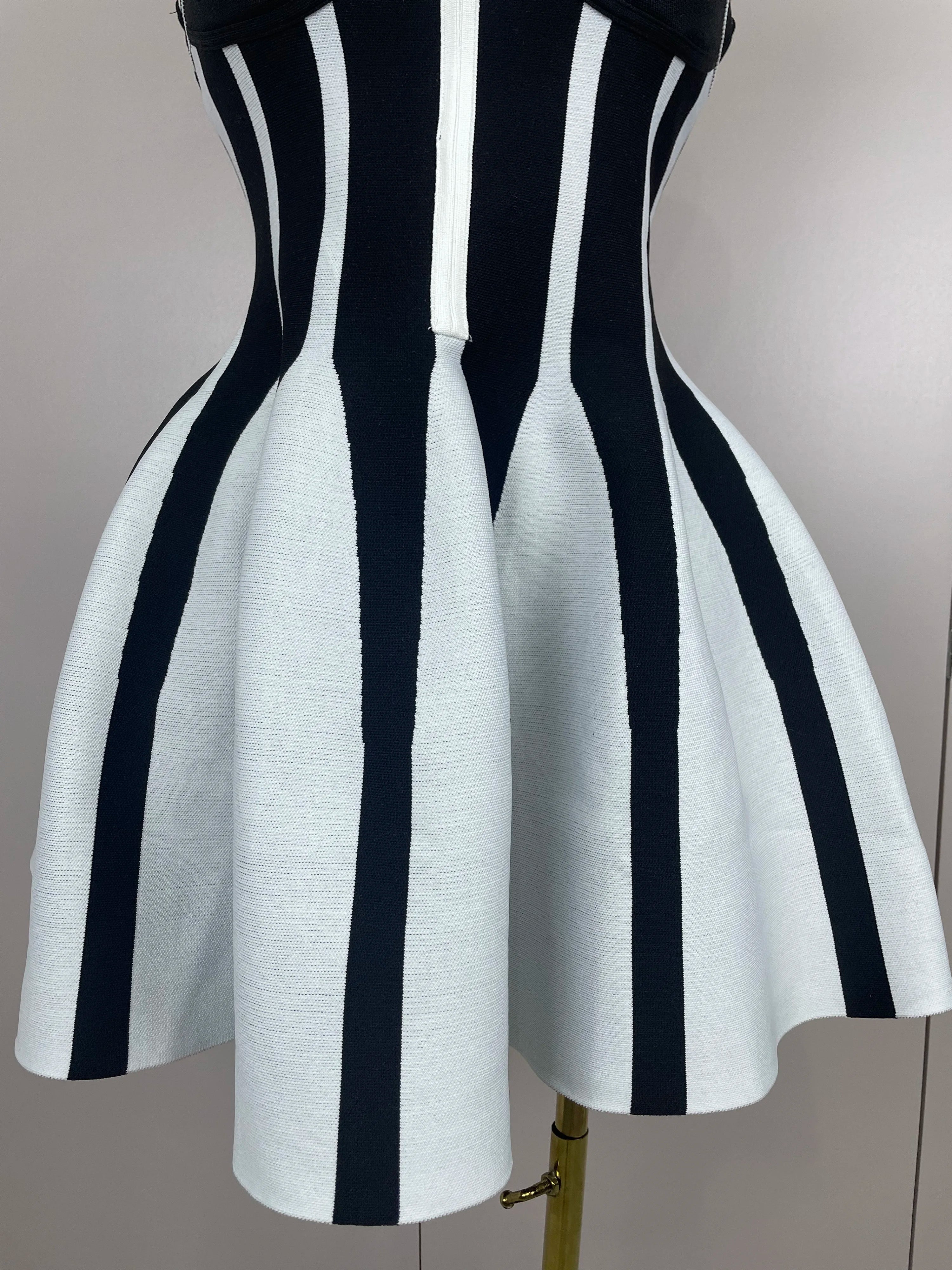 Sexy Backless Black White Stripes Halter Bandage A Line Short Dress 2025Women Celebrity Elegant Evening Party Holiday Club Dress
