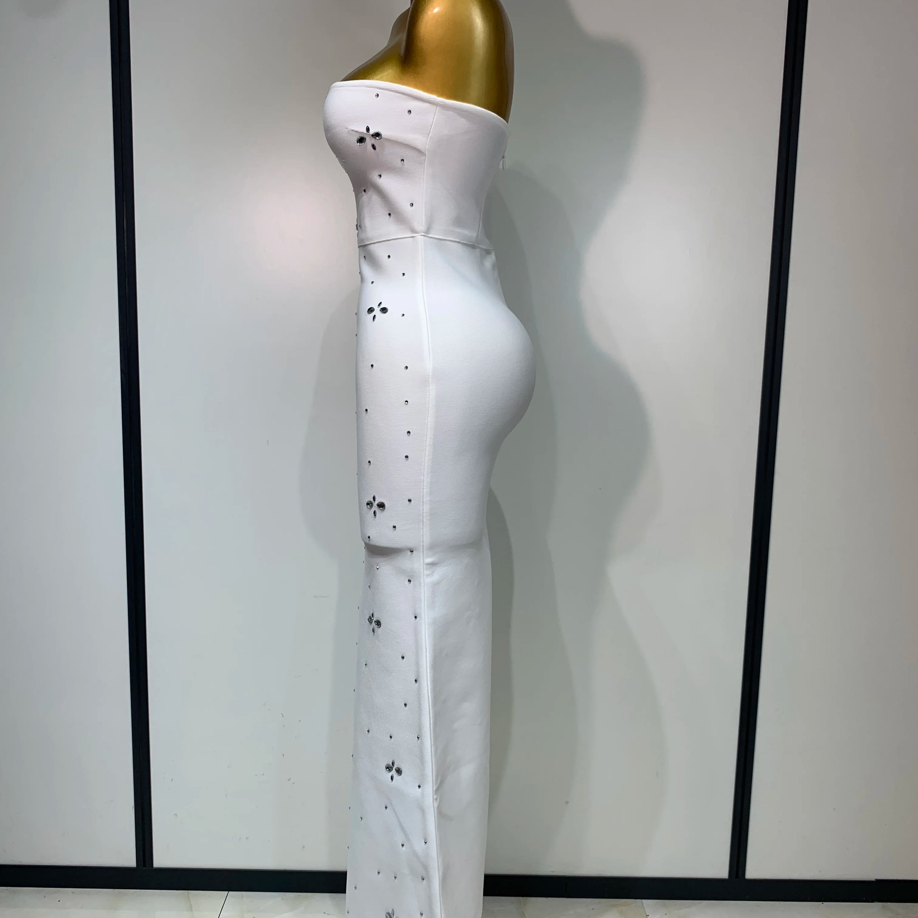 Luxury Rhinestone Sexy Strapless Backless Long Bodycon Bandage Dress 2025  White Elegant Evening Party Birthday Club Dress