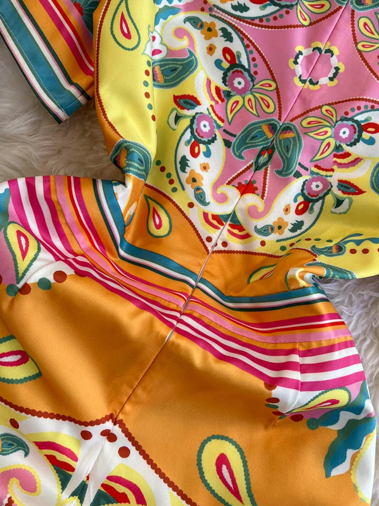 Summer Fashion Designer Dress Women's O-Neck Short Sleeve Floral Print Stripe Vintage Belt Lace Up Irregular Midi Vestidos