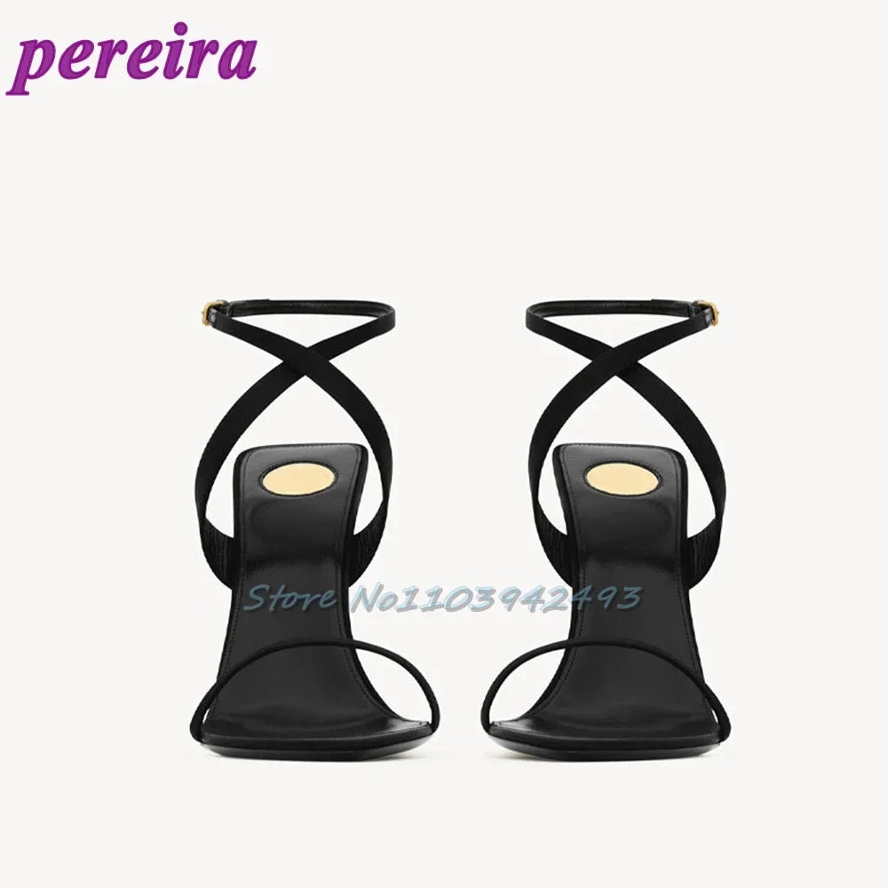 Blue Patent Leather Heeled Sandals Open Toe Shallow Zapatos De Mujer One Strap Luxury High Heels Designer Wedges Shoes 2025